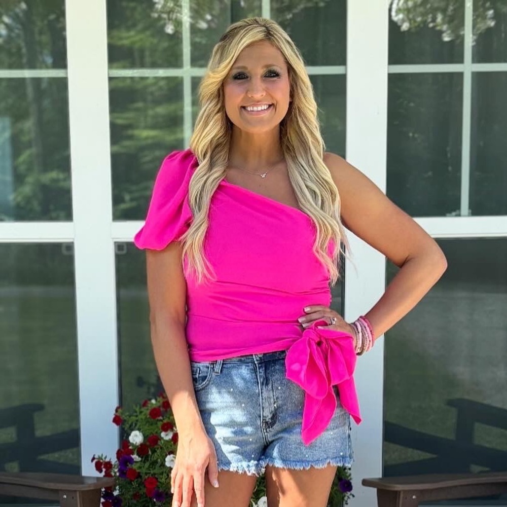 Pink one shoulder tie top